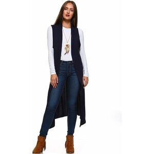 Isaac Liev Sleeveless Lightweight Duster Vest S Open Front Slit Pocket USA Made